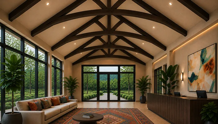Faux Wood Trusses Systems Arched Cord King Post Truss With Arched Diagonals Reception