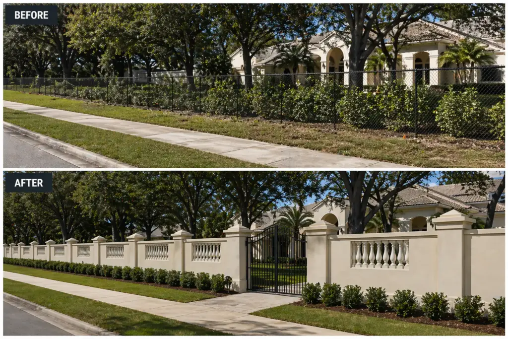 6 Foot High Decorative Stucco Wall Fence For An Estate Residence 2
