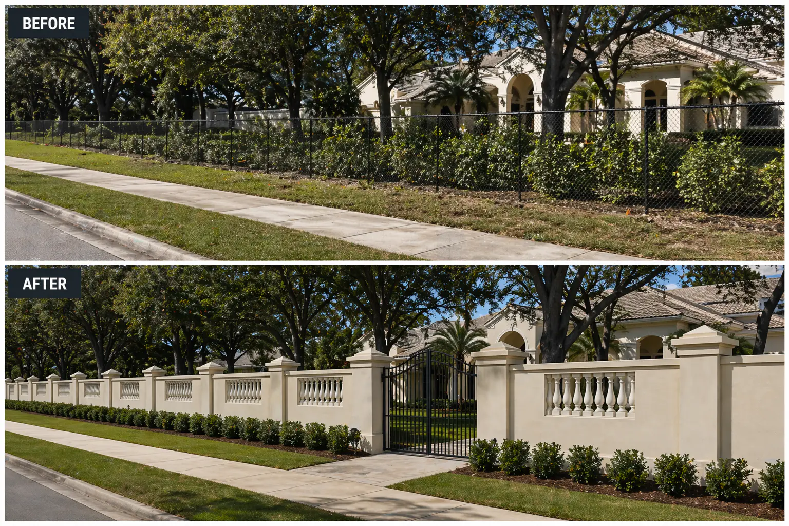 6 Foot High Decorative Stucco Wall Fence For An Estate Residence 2